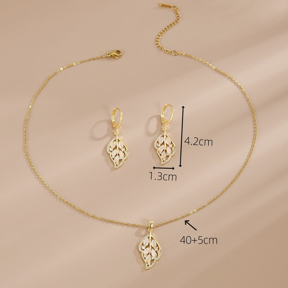 Women's Earrings Jewelry Set Opal Leaf Necklace Light Luxury Pendant Cartilage Piercing Jewelry